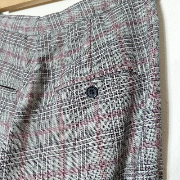 Isabel Marant Plaid Pant Gray Pink Woven Cotton Cropped Straight - Picture 9 of 11
